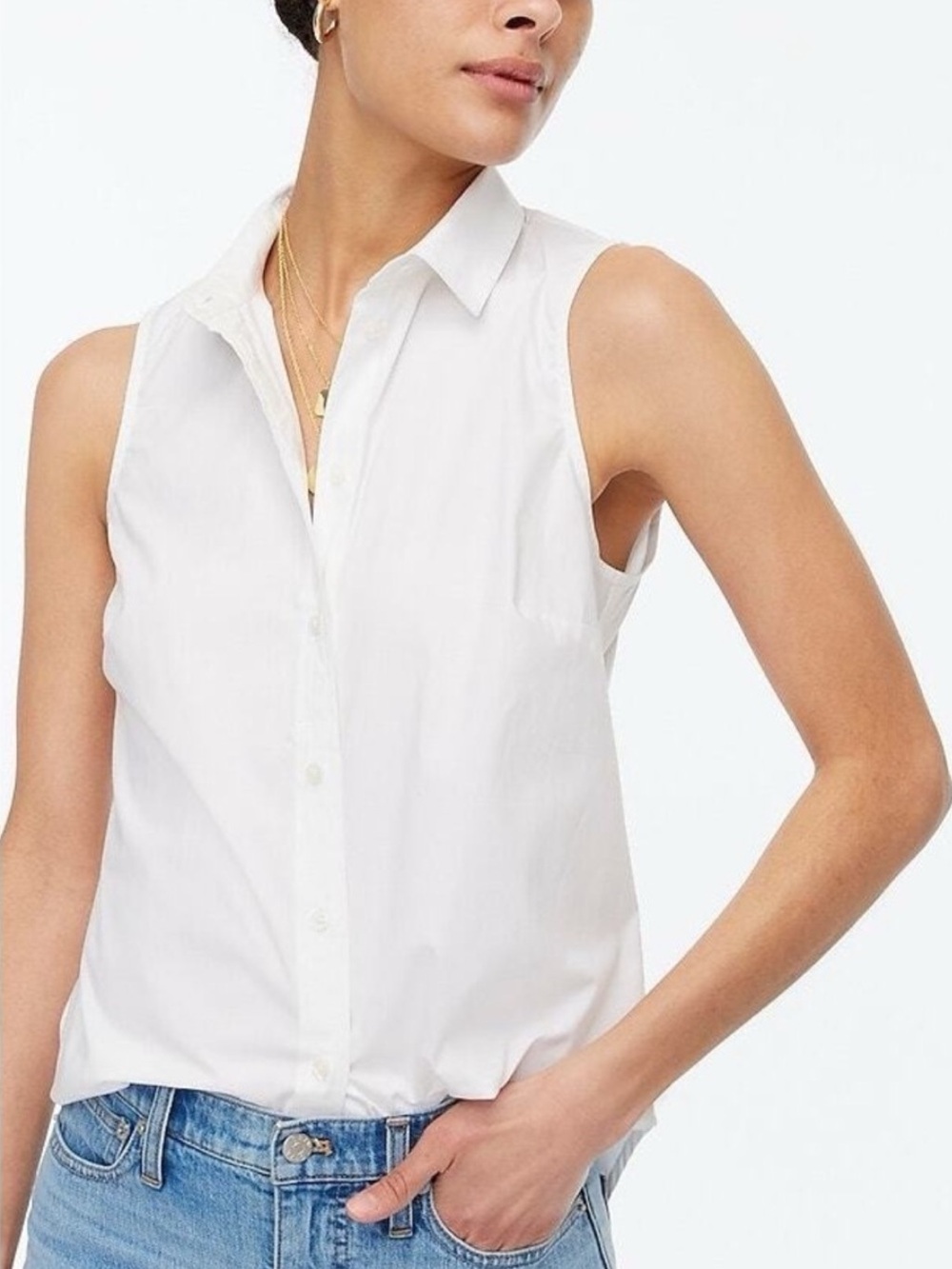 NWT J.Crew Sleeveless White Button Down Shirt — Cotton Layering Blouse